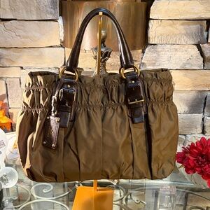Prada Ruffle Brown Tote Bag